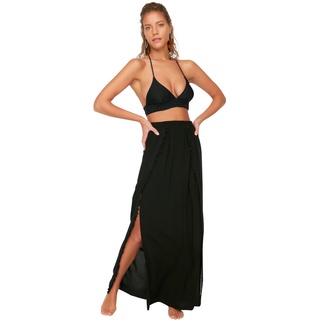 Trendyol Damen Woman Beachwear Maxi Wrapover Regular fit Woven Skirt Baby Rock, Black, 60