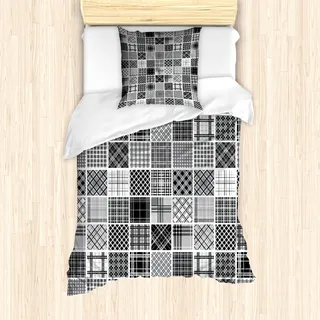 ABAKUHAUS Grau Mantele, Plaid Patchwork Retro, Milbensicher Allergiker geeignet mit Kissenbezügen, 135 cm x 200 cm - 80 x 80 cm, Schwarz Weiß Grau - Grau
