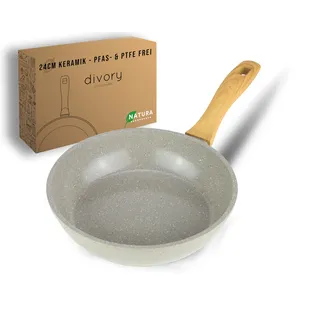 DIVORY Keramikpfanne 24cm – Pfanne mit Keramikbeschichtung Induktion, PFAS & PTFE frei, mittlere Bratpfanne Keramik, Pfannen, Eierpfanne beschichtet - frying ceramic pan (Natura, 24 cm)