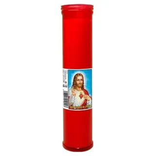 DRW Packung mit 6 Kerzen, Heiliges Herz Jesus, 27 cm, Wachs und PVC-Futter, Weißer Velon mit rotem Schutzüberzug, Medidas: 5.5x5.5x27 cm