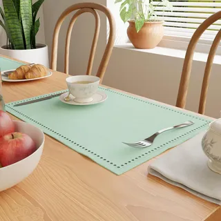 Encasa XO Tischsets Set aus 4 | Reine Baumwolle mit Hohlsaum-Design | Minzgrün | Rechteckige 48x32 cm - Tischuntersetzer | Maschinenwaschbar