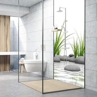 dedeco 1tlg. Duschrückwand Zen V1 90x200cm Aluminium 3mm classic | Wasserfeste Duschrückwand, Alu-Verbundplatte classic – fugenlos, pflegeleicht, Fliesenersatz, Made in Germany