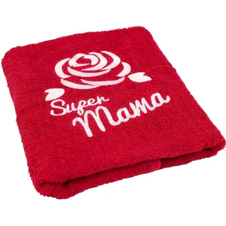Abc Casa Geschenk zum Geburtstag für Mama oder Muttertag - Handtuch mit gestickter Rose und Super Mama - eine praktische Geschenkidee für Mutter - EIN dauerhaft nützliches Geschenk