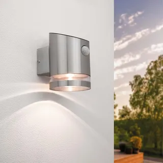 Ledvion Solar Elara, LED Wandleuchte Außen Grau Rund, RVS Wand Leuchte Mit Sensor Für Ein RVS 3000K Down, Außenwandleuchte, Wandlampe, Außenlampe, IP44