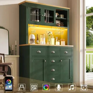 Moderner Buffetschrank 104x40x180cm im Landhausstil mit LED Lichtleiste und Getränkehaltern Küchenschrank mit 4 Türen Grün - Grün