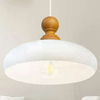 Androa Pendellampe Holz 40 cm Lampe 1-flammig Esszimmerlampe Industrial , Deckenleuchte Innen Metall Industrielampe Vintage, Küchenlampe - Weiß - Weiß