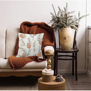 queence Dekokissen »Zweige und Tannenzapfen« Dekokissen mit HD Premium Druck Weihnachten, beige