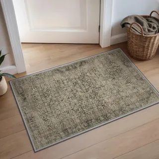 BEIMO Fußmatte 60x90cm Vintage Waschbarer Teppich Hellbraun | Boho Orientalisch Wohnzimmerteppich, Weicher Kurzflor Klein Carpet mit Rutschfester für Eingang, Bettvorleger Schlafzimmer