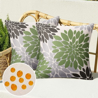 Deko Outdoor Kissenbezüge Grün und Braun Sofakissen Zierkissenbezug Frühling Sommer Moderne Boho Deko Kissenhülle Leinen wasserdichte für Terrasse Bed Büro Gartenmöbel Couchkissen,2er Set, 40x40 cm