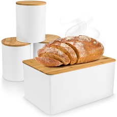 WENKO Brotkasten Brotbox mit Bambusdeckel & Schneidebrett, inkl. 3-er Set Vorratsdose Aufbewahrungsdosen Frischhaltedosen zur Lebensmittelaufbewahrung