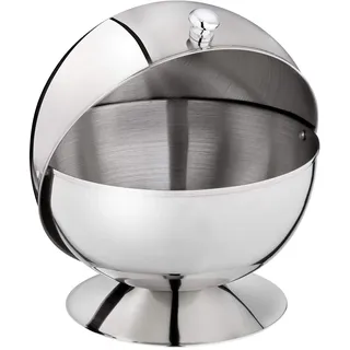 APS Zuckerkugel mit Rolldeckel, Edelstahl Zuckergefäß mit Deckel, 14 x 14 cm, Höhe 14 cm