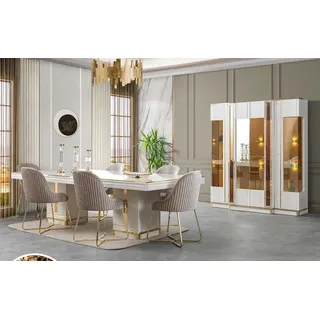 Esstisch Stühle Vitrine Weiß Essgarnitur Essgruppe Esszimmer 8tlg. Set