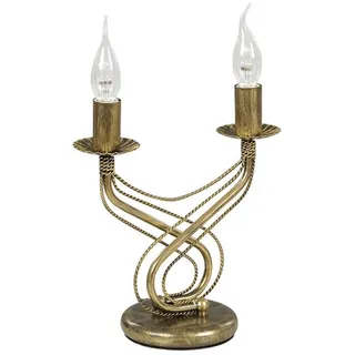 Rustikale Tischleuchte in Gold antik h:39cm E14 Kerzenhalter Design Lampe Tisch