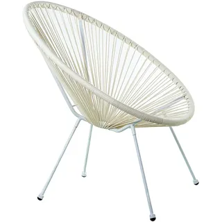 DRW Outdoorsessel aus Stahl und synthetischem Rattan PE in Weiß, 80 x 71 x 83 cm