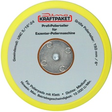 Dino KRAFTPAKET 640223 150mm-Stützteller-5/16-24 mit Klett Polierteller für Exzenter Poliermaschine 600W-8mm, 650W-9mm Hub, Gelb