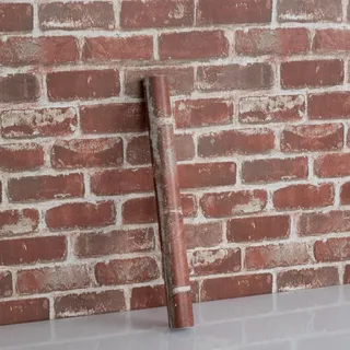 Hode Selbstklebende Tapete Steinoptik Selbstklebende Folie Ziegel für Küche | 44X600cm Klebefolie Möbel Steintapete Rot Möbelfolie Backstein Wandtapete für Wohnzimmer Schlafzimmer Wand Stein Dekoratives