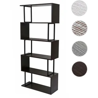Bücherregal HWC-A27, Standregal Wohnregal, 183x80cm 3D-Struktur 5 Ebenen ~ dunkelbraun, Metall schwa