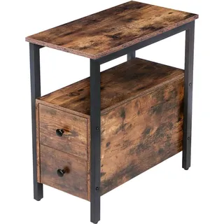 HOOBRO Schmaler Beistelltisch Industrial mit 2 Schubladen, Holzoptik