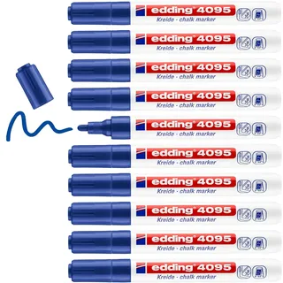 edding 4095 Kreidemarker - blau - 10 Kreidestifte - Rundspitze 2-3 mm - Kreidestift für Tafel abwischbar - zum Beschriften von Fenster, Glas, Spiegel - Tafelstift mit deckenden Farben