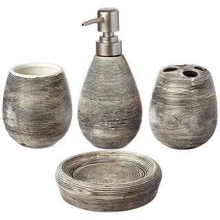 Tauzveok Bad Zubehör-Set Vintage Keramik Bad Vierteiliger Anzug Seifenspender Zahnbürstenhalter Seifenschale Schale Badezimmer Zu Hause Arbeitsblatt Decoratiec,Schwarz