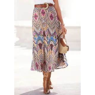 LASCANA Plisseerock aus leichter Chiffonware, Midirock mit Alloverprint, sommerlich, bunt bedruckt