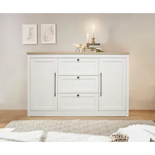 otto home Sideboard Ismund, aus MDF, mit Holz-Zierleiste, schwarzen Metallgriffen, Höhe 93 cm weiß
