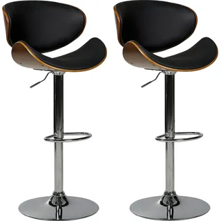 BELIANI Barhocker Schwarz und Silber Kunstleder Höhenverstellbar Drehbar mit Hoher Rückenlehne Holzoptik Metallgestell Fußstütze Retro Kücheninsel - Schwarz, Silber, Braun