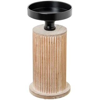 DRW Kerzenhalter aus Holz und Metall, Natur und schwarz, 11 x 11 x 23 cm