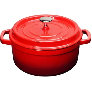 Emaille Aluguss Keramik Topf Backofengeeignet: Antihaftbe Pfanne Einfache Reinigung Brattopf Kitchen Schmortopf mit Deckel für Alle Herdarten (Rot, 2.75L)