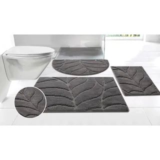 Badematte OTTO HOME "Epense, Badvorleger, Badezimmer Teppich, Duschmatte mit Blattstruktur" Gr. 3, grau (anthrazit), H:10mm, Polyester, Badematten, Badematte, Badteppich, Uni, Blätter, Hoch-Tief, verschiedene Farben und Größen