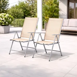 2er Set Garten Klappstuhl Aluminium - Textilen Silbergrau/Beige - Beige