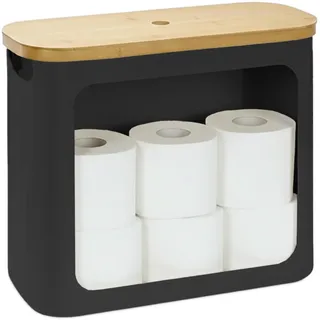 Relaxdays Toilettenpapier Aufbewahrung, 12 Rollen, HBT: 36 x 43 x 17 cm, Stoff, Bambus, Klopapier Korb, Vorrat, schwarz