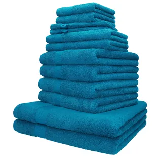 Betz Palermo Handtuch-Set 12-teilig – 100% Baumwolle – Oeko-TEX® Zertifiziert – extra saugfähig & weich – hohe Grammatur – Duschtücher, Handtücher, Gästetücher & Waschhandschuhe Farbe Petrol