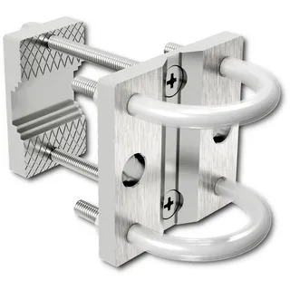 KDR Produktgestaltung Sonnenschirmhalter aus Edelstahl für Balkongeländer rund & eckig – Für Sonnenschirme bis Ø 300 cm – Mit Doppelbügel & Bügelschutz – Inkl. Montagematerial