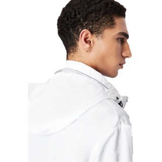 Armani Exchange Men's Lightweight Zip-up Hooded Jacket Windbreaker, White, Medium