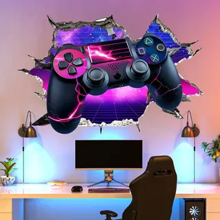 3D Spiel Wandaufkleber, Gamer Controller Wandaufkleber für Jungen Zimmer,Spiel-Joystick Aufkleber für Teenager Kinder Schlafzimmer Spielzimmer Kinderzimmer Wanddekoration-Stil A