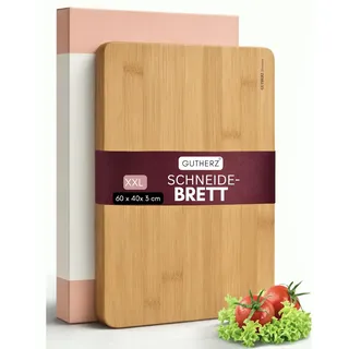 Gutherz® Schneidebrett aus schönem Bambus | XXL -ohne Lack | 60 x 40 x 3 cm | Groß & Natürlich | Wendbar | Massives Holzbrett | Langlebig & Messerfreundlich - Antibakteriell ohne Saftrille