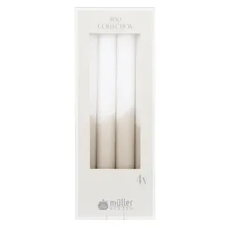 Müller Kerzen Stabkerzen, Dip-Dye, 22 x 245 mm, halbgetaucht, Duftneutrale Indoorkerzen in zarten Pastelltönen aus der Trend Collection-Serie, 1 Packung = 4 Stück, Farbe: sand