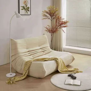 STILVORA Indoor-Doppelter Sitzsack Schlafsofas Lazy Sofa mit Rückenlehne, faltbarer Einzelsofa mit Hochelastischer Schwammrahmen, Beige - Beige