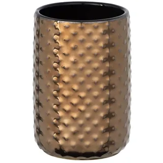 WENKO Zahnputzbecher Keo, eleganter Zahnbürstenhalter für Bad & Gäste-WC, Becher versehen mit einer eingearbeiteten kupferfarbenen Glanzstruktur, aus hochwertiger Keramik, Maße Ø 7,5 x 11 cm, Kupfer