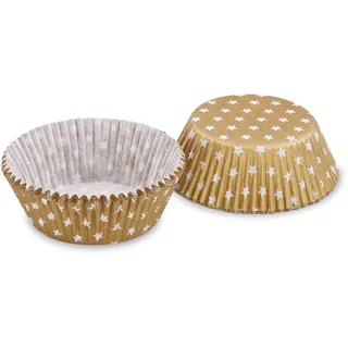 Muffinkapseln Gebäckkapseln Gold mit weißen Sternen O 50 x 30 mm, 40 Stk.
