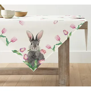 Artoid Mode Tulpe Hasen Ostern Waschbare Tischwäsche, Saisonaler Frühling Küche Tisch Dekoration Drinnen Urlaub Party Dekor 100x100 cm