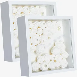 Schattenbox-Rahmen, 25,4 x 25,4 cm, getrocknete Blumen-Fotorahmen, 3D-Bilderrahmen, Vitrine tiefer 3 cm mit transparenter Acrylplatte für Fotos, Bastelarbeiten, Hochzeits-Souvenir (weiß, 25,4 x 25,4