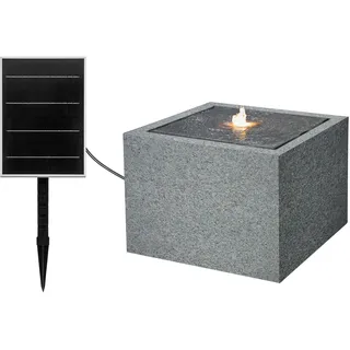 Dehner Solarbrunnen Biala, Solarbrunnen frostbeständig, Brunnen für Außen, mit LED Beleuchtung, ca. 32.5 x 44 x 44 cm, Polyethylen, grau