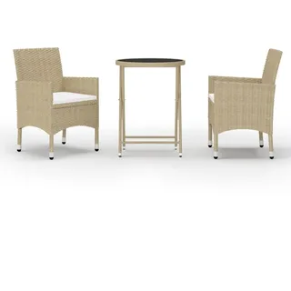 vidaXL 3-tlg. Bistro-Set Poly Rattan und Hartglas Beige - Beige