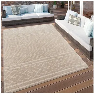 Paco Home Teppich Wetterfest Teppich Wohnzimmer Boho Skandi Geometrisch Beige 60x100 cm