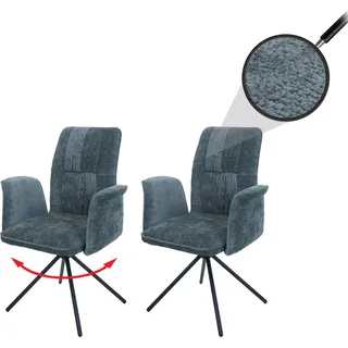 2er-Set Esszimmerstuhl HWC-N99, drehbar Armlehne Auto-Return, Stoff/Textil Chenille (340g/m2) blau-grün - Blau