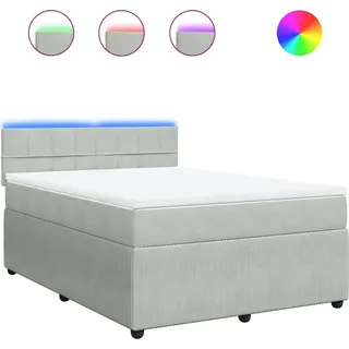 vidaXL Boxspringbett mit Matratze Hellgrau 140x200 cm Samt - Grau