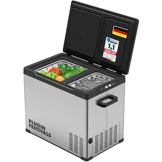 PLUG IN FESTIVALS elektrische Kühlbox DUAL Ice Cube, 38 Liter | 2 Fächer, Kompressor, 12v 230v, bis -20 Grad, App-Steuerung