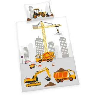 Herding babybest® 2685207063 - Baustelle Flanell-Bettwäsche, 40x60 cm + 100x135 cm, 100% Baumwolle